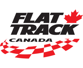 Flat Track Canada text with red and white checkered flag and maple leaf